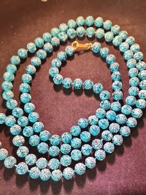 Turquoise Blue Carved Bead Necklace - Women's Jewelry